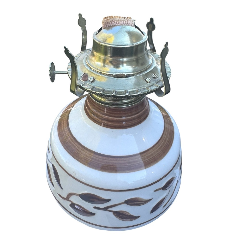 Lamplight Farms USA Vintage Ceramic Oil Lamp Base Hand Painted‎ Brown White